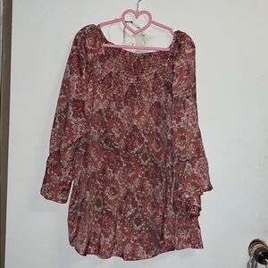 Cocomo Women's Blouse in Red and Brown Pattern
